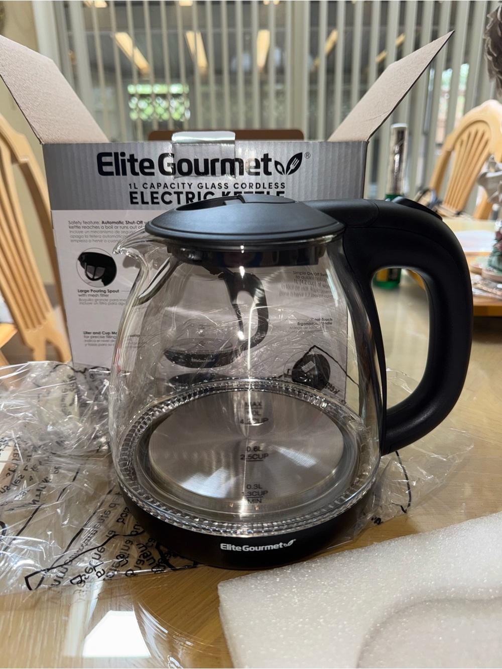 Black Glass Electric Kettle - 1L Cordless